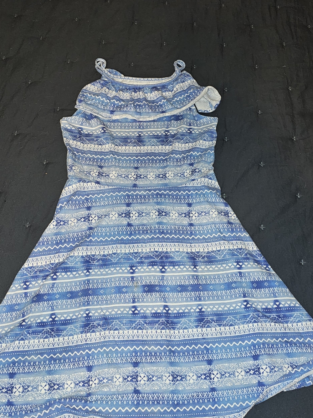 Place Girls Blue Patterned Ruffle-Halter Dress with Stripes